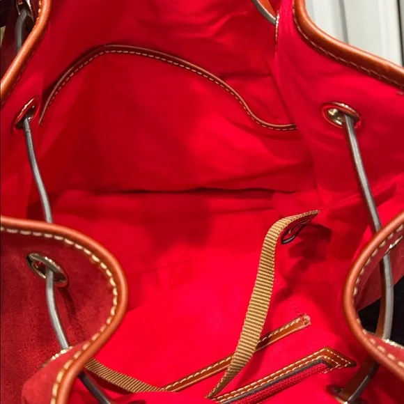 Dooney & Bourke Burnt Orange Suede Bucket Bag, Red Interior - Picture 12 of 12